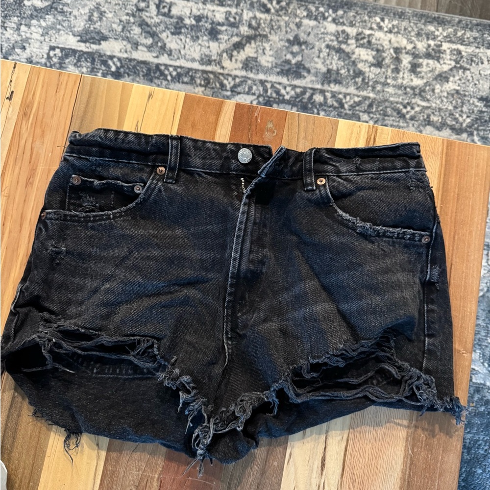 Zara Black Jean Shorts Distressed High-Waisted